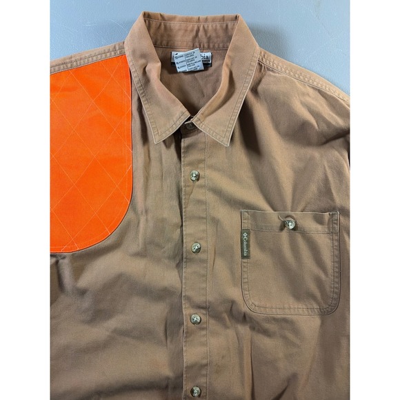 Columbia Other - Columbia Hunting Shirt Mens XL Brown Blaze Orange Shooting Patch Long Sleeve Cot